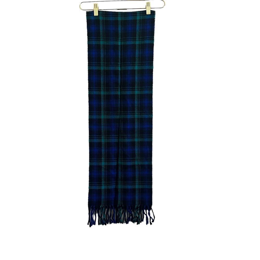 VTG Christian Dior Cashluxe Scarf Women's‎ OS Plaid Green Blue Oversized Fringe